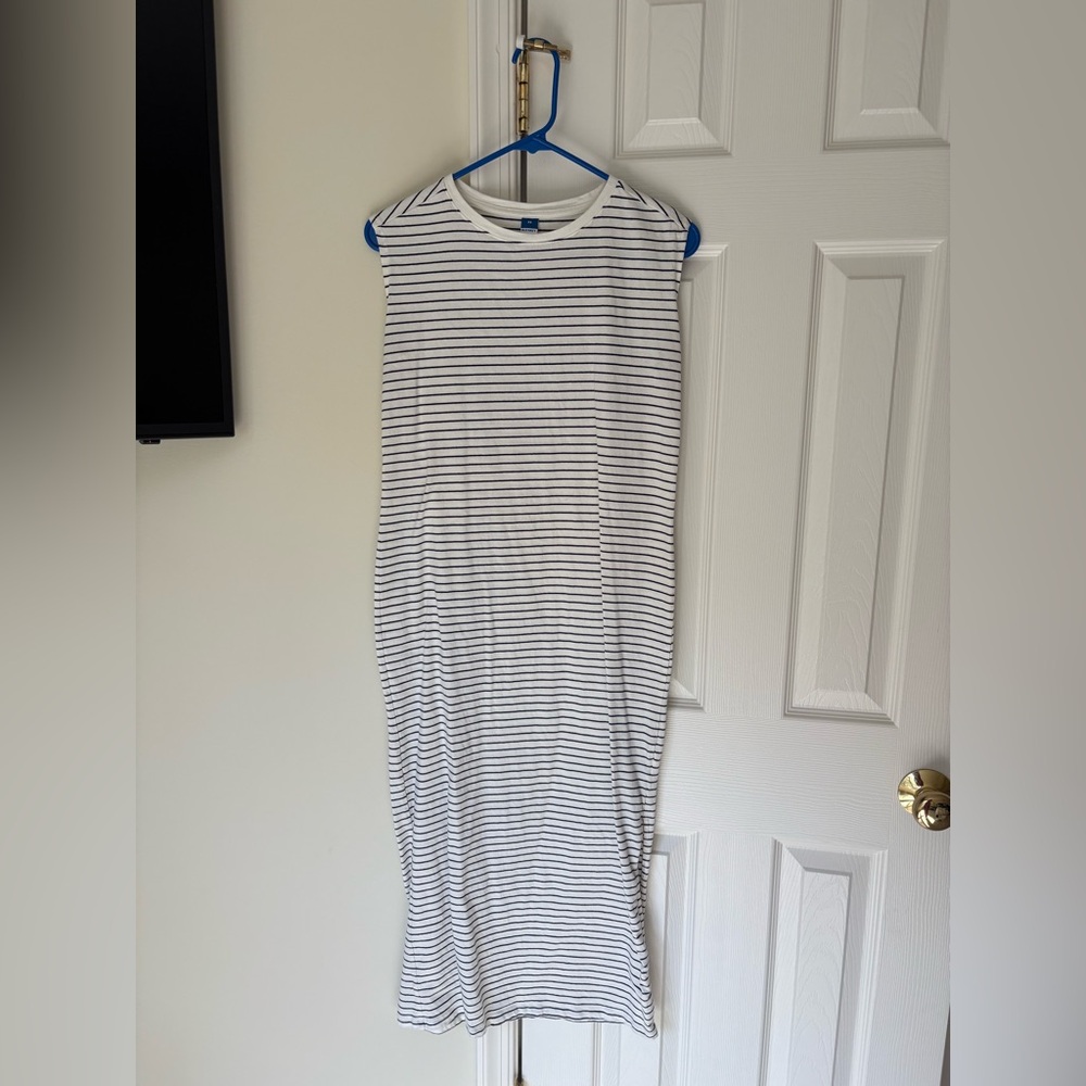 Old Navy White Midi Dress with Black Stripes – Size XS, Sleeveless Cotton